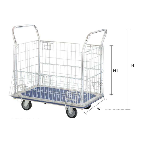 JUMBO METAL HAND TRUCK DBL HANDLE W/ZP MESH PANEL300KG L970*W615*H950-HB213