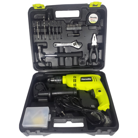 HOMELITE 13MM IMPACT DRILL KIT W/138pcs ACCESSORIES & CASE, 650W, HID650RSK
