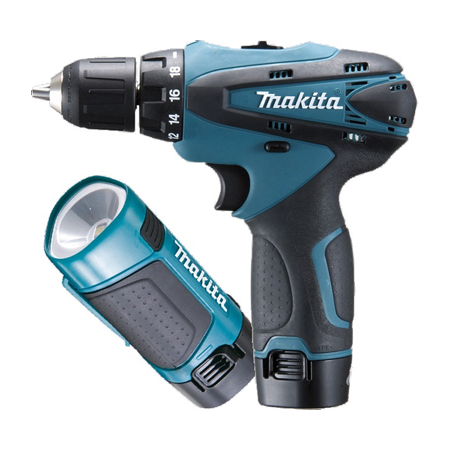 MAKITA 10.8V LI-ION 10MM HAMMER DRIVER DRILL W/TORCH, HP330DWLE
